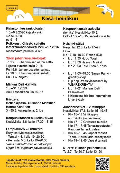 Maunula-talon ohjelma kesä-heinäkuussa 2026